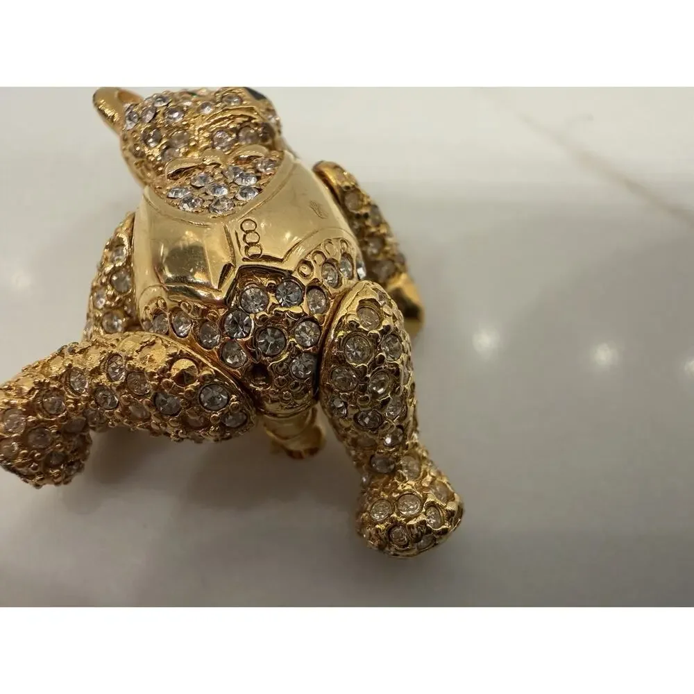 Rare Joan Rivers Articulated Rhinestone Teddy Bear Brooch Pin Gold Tone Crystal - Picture 4 of 8